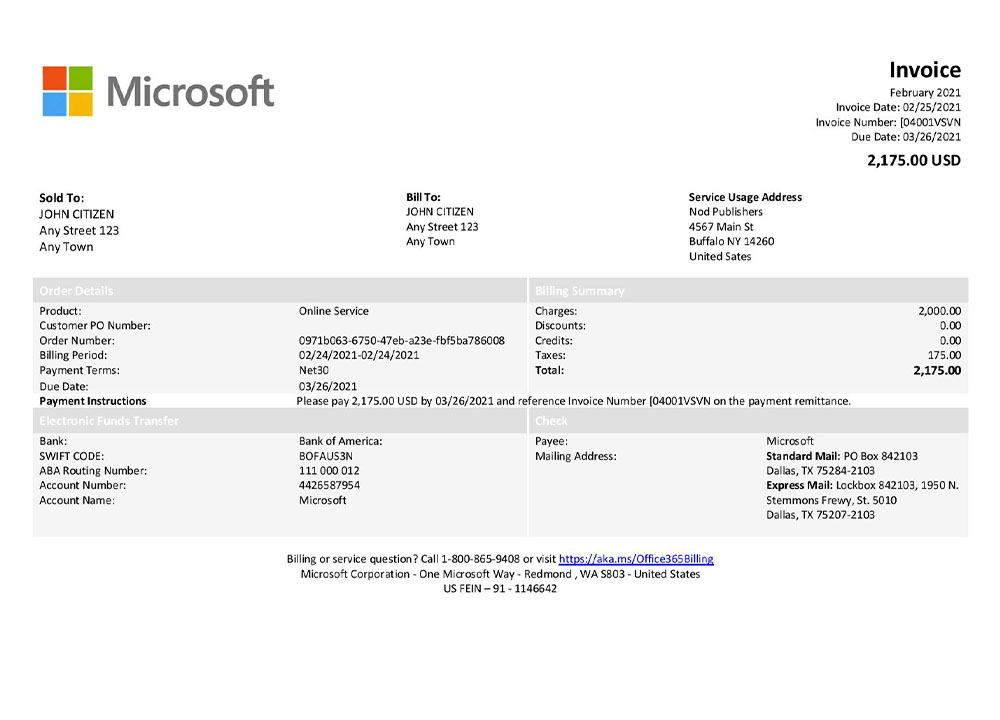 USA Microsoft invoice template PSD template